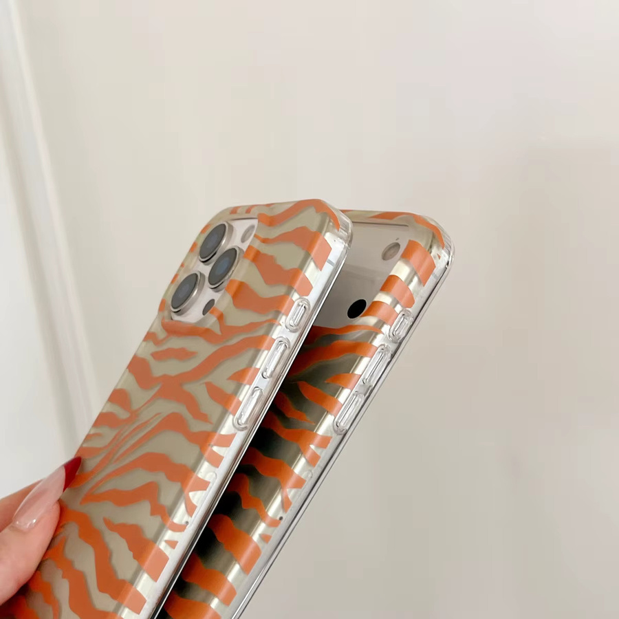Stoßfeste IMD Handyhülle mit Zebra-Leoparden-Muster in Orange-Weiß für Apple iPhone 17 16 15 14 Pro Max - Bild 5
