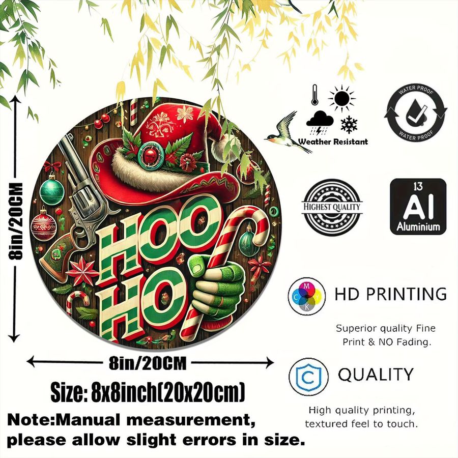 Potdemiel Rundes Kranzschild im Vintage-Stil mit HO HO-Thema, Weihnachtsmütze und Bonbons, Wanddekoration aus Aluminium und Metall, Multicolor, Durchmesser: 20,32 cm - Bild 2