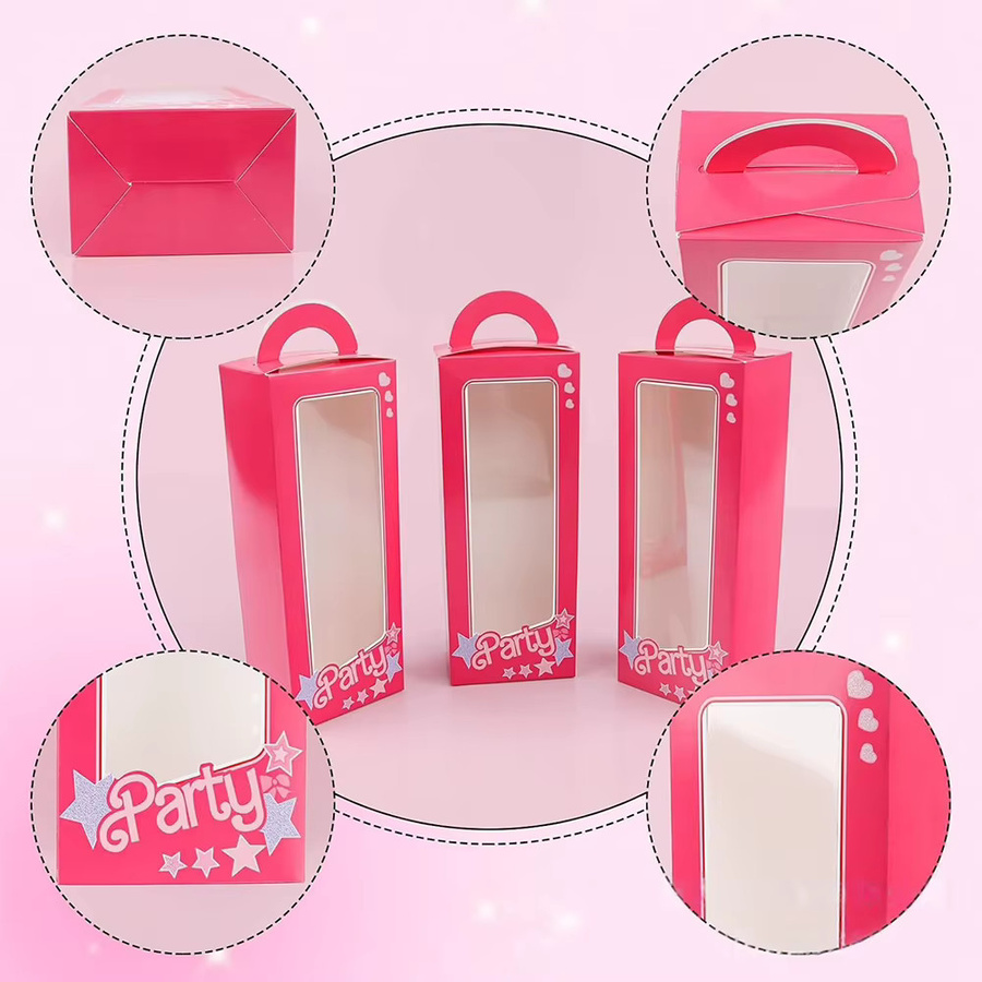 OURFETE Rosa Party-Geschenktüten mit Fenster und Stern- & Herz-Print aus Papier, Pink - Bild 2