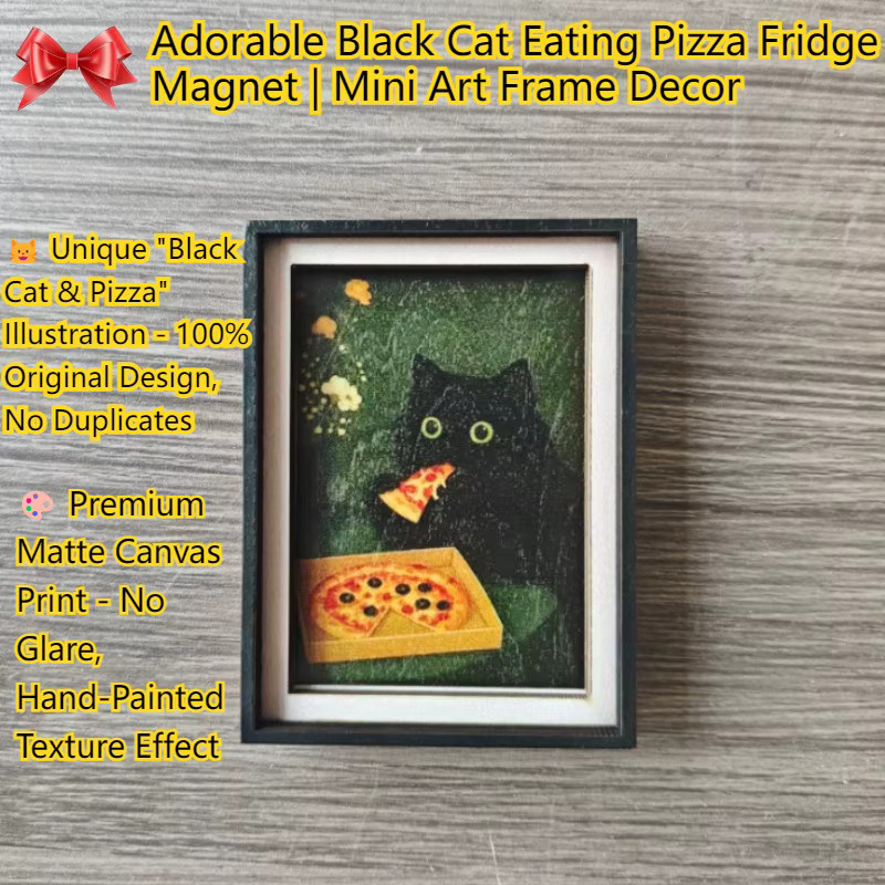 Exquisiter Mini 3-Schicht-Fotorahmen Kühlschrankmagnet mit Schwarzer Katze und Pizza-Muster in Schwarz und Multicolour aus Holz - Bild 2
