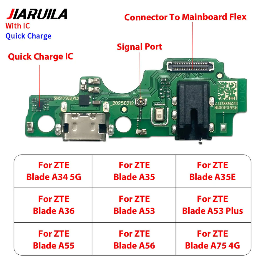 ZTE Ladeanschluss-Flexkabel mit USB-C Anschluss und Mikrofonmodul in Grün für Blade A7S 2020 A34 5G A53 Plus A56 A75 4G 5G - Bild 2