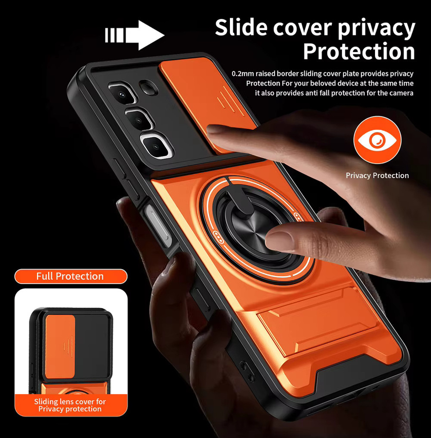 Armor Design Handyhülle für Infinix Hot 70 60i Pro Plus 50 Note 60 Pro 50X 50S 4G 5G mit Schiebefenster, magnetischer Halterung und Schutzabdeckung in Silber - Bild 3