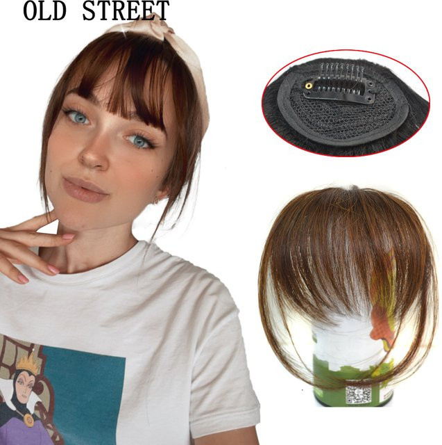 Old Street Synthetischer Air Bangs Clip-in Pony für Damen, Schwarz, Braun - Bild 1