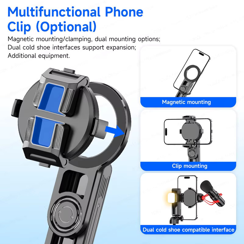 TOKQI Magnetischer Handyhalter Mini-Selfie-Stick mit 360 Grad Einstellung und Bluetooth Fernbedienung für iPhone und Android in Schwarz - Bild 2