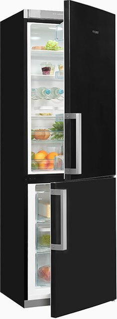 Exquisit Kühl-Gefrierkombination KGC35-H-280E in Schwarz, freistehend mit LED-Innenbeleuchtung und reversibler Tür - Bild 1