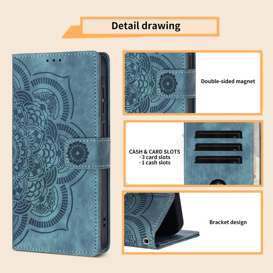 3D Blumen Leder Handyhülle mit Brieftaschenfunktion für Samsung Galaxy A-Serie in Grün oder Blau - Bild 2