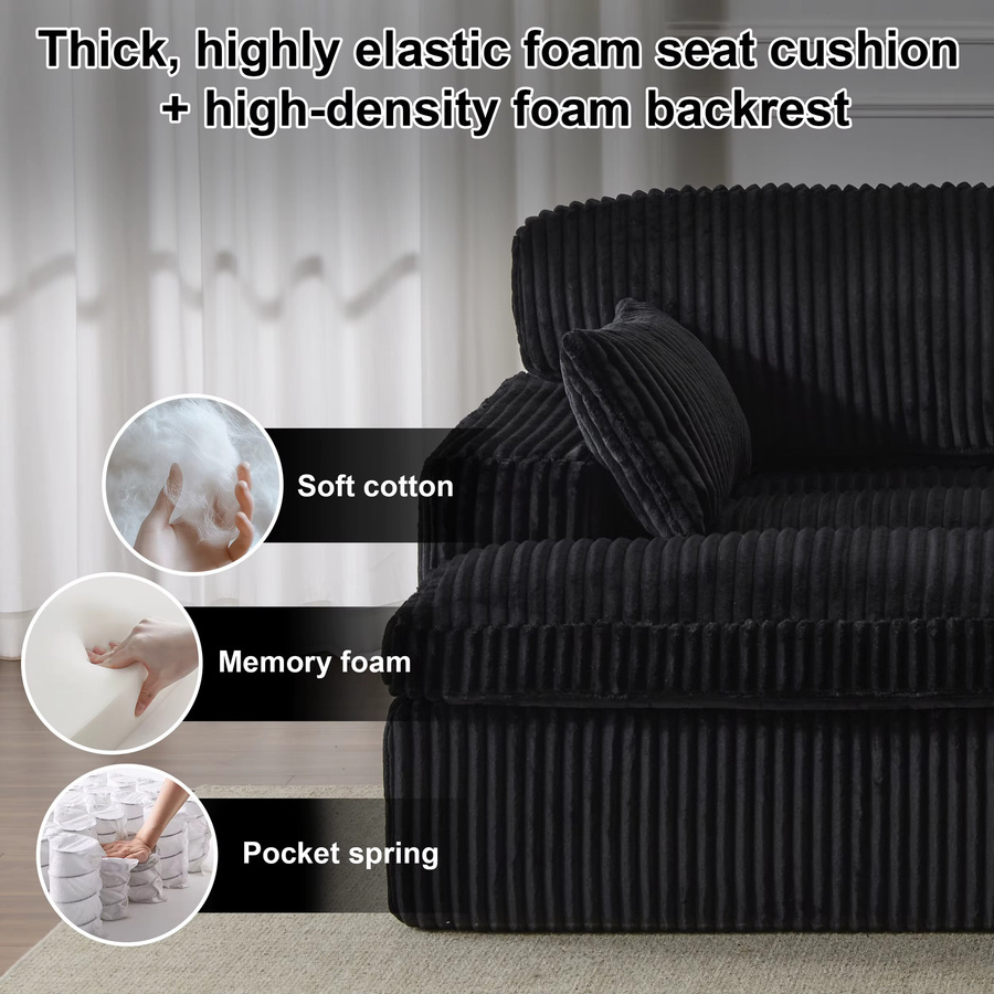 Vankel 2-in-1 Schlafsofa Click-Clack in Schwarz mit Cord-Bezug und gepolstertem Rahmen - Bild 3