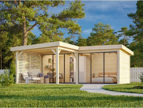 PALMAKO Pavillon Lenna Set 413 Slide aus Fichtenholz in Braun mit Flachdach B/H/T: 588 x 245 x 588 cm - Bild 1