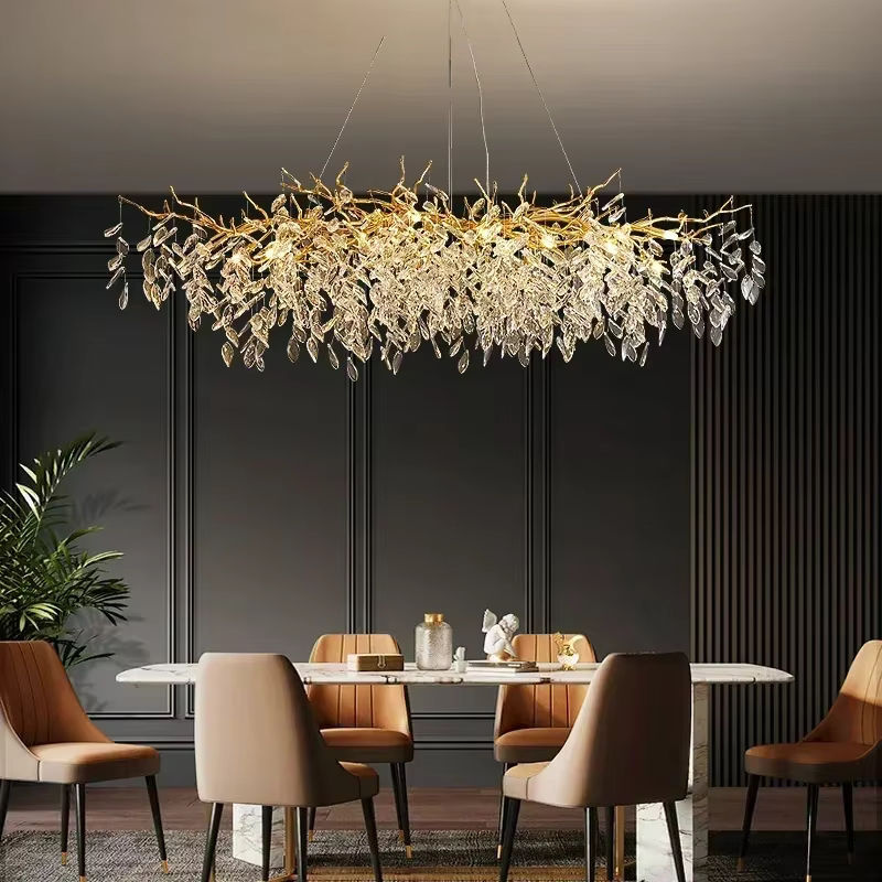 SaloEElaitte Postmoderne Kristall-LED-Pendelleuchte in Gold mit E14 Fassung für dein Esszimmer - Bild 3
