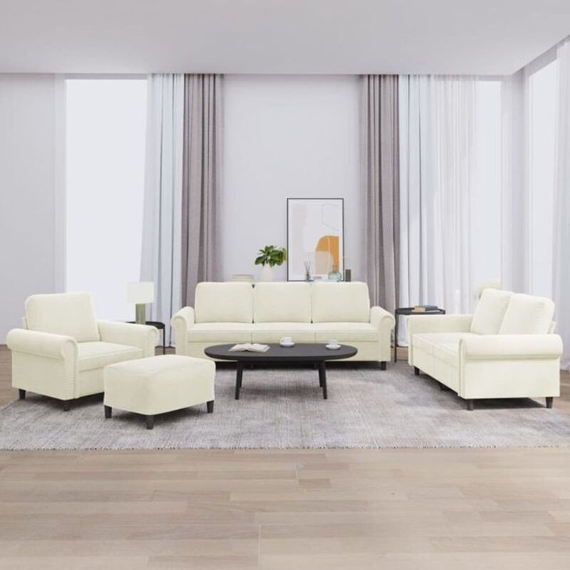 4-tlg. moderne Sofagarnitur mit Kissen aus Samt in Beige von vidaxl - Bild 1