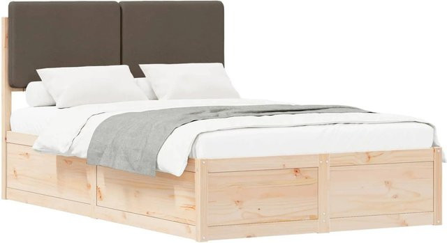 vidaXL Bettgestell aus massivem Kiefernholz mit gepolstertem Kopfteil in Taupe/Beige B/T/H: 120 x 190 x 125,5 cm - Bild 1