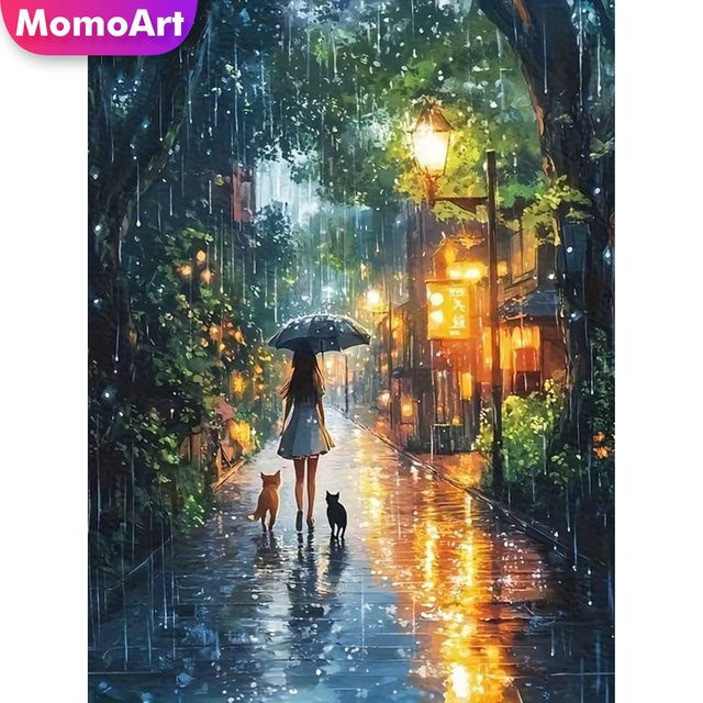 Momoart DIY Diamant-Stickerei Straßenlandschaft Bastelset mit bunten Mosaiksteinen für Anfänger zur Heimdekoration - Bild 1
