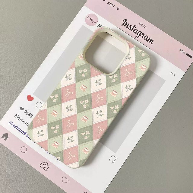 Lichee-Leder Handyhülle mit Argyle-Teetassenmuster in Rosa-Grün für Samsung Galaxy S26 S25 S24 S23 S22 S21 S20 S10 Plus FE Ultra 4G 5G - Bild 1