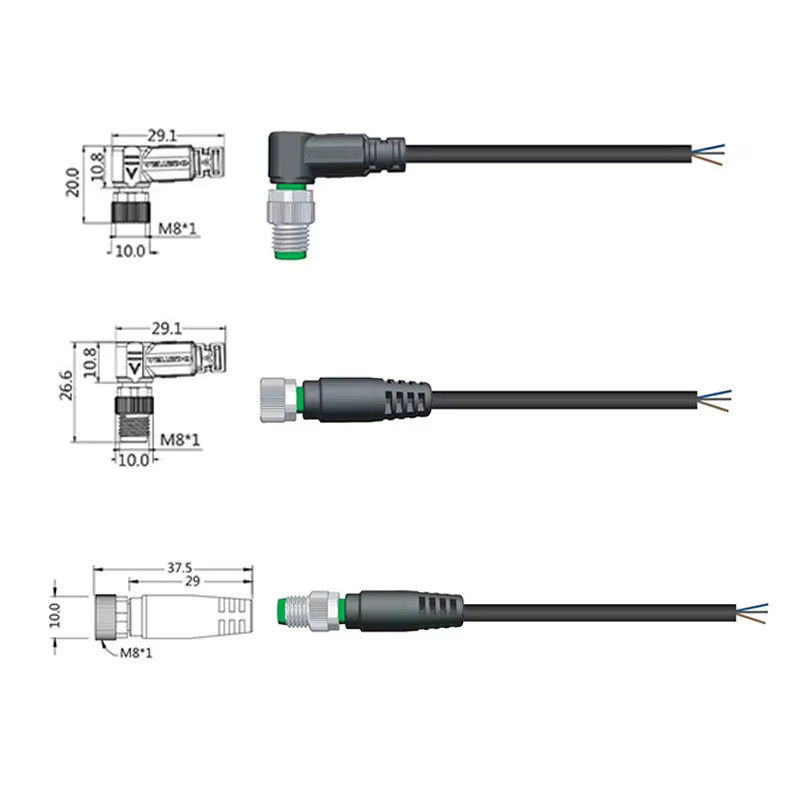 DIVEDEER M8 Luftfahrtstecker Sensoranschluss IP67 Wasserdicht, 3-Pin und 4-Pin Steckverbinder in Schwarz - Bild 2