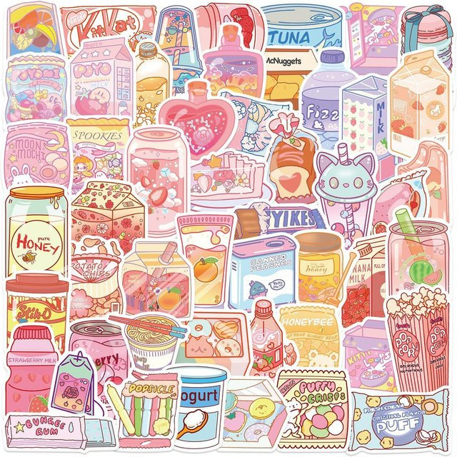 50 Stück handgezeichnete INS-Graffiti-Aufkleber im Snack-Stil, wasserfeste DIY-Dekoration in Multicolour von AufnahmeYourLife Store - Bild 1