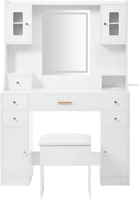 okwish Schminktisch mit LED und 6 Schubladen sowie 4 Türen in Weiß, B/T/H: 105 x 40 x 152 cm - Bild 1