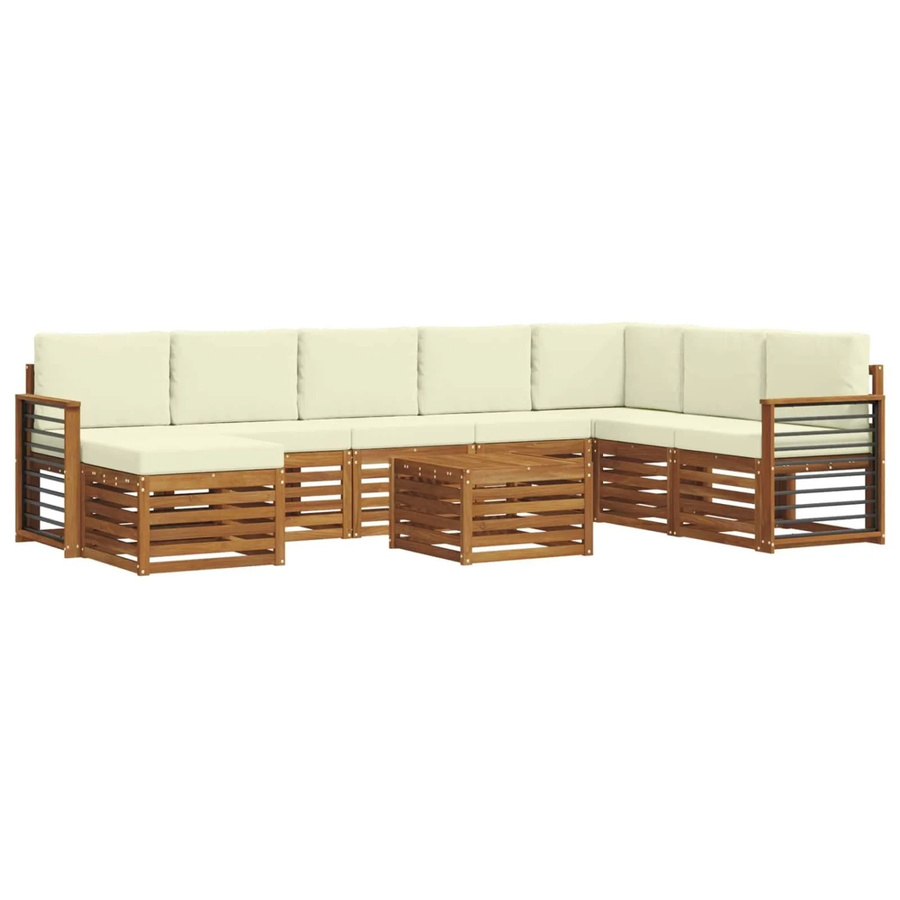 vidaXL Sofagarnitur 9-teilig aus Massivholz Akazie in Natur und Creme mit Polsterung und Kissen - Bild 2
