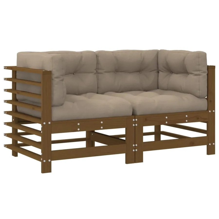 vidaXL Ecksofa Set aus Massivholz Kiefer in Braun mit Kissen in L-Form und rustikaler Optik - Bild 2