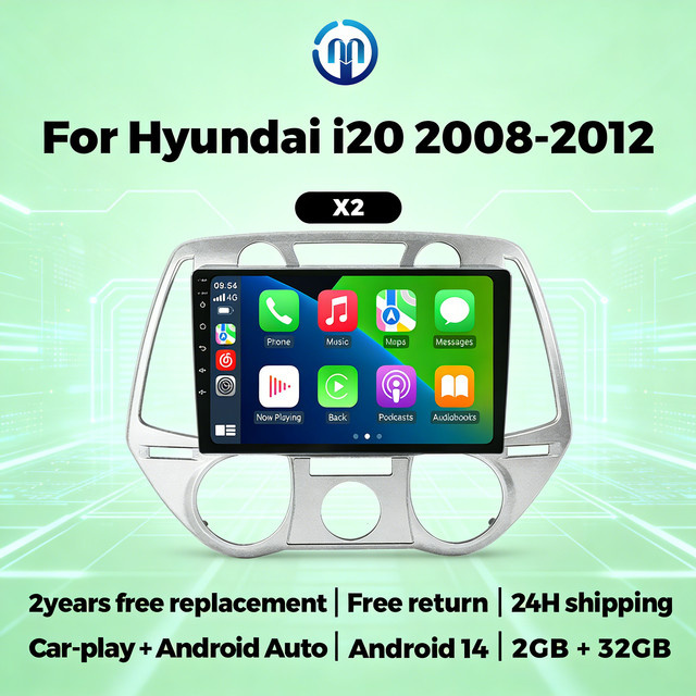 STRONGNAVI Android 14 2-Din Autoradio für Hyundai I20 2008-2012 mit 9 Zoll Display, GPS-Navigation, WiFi und Bluetooth in Schwarz - Bild 1