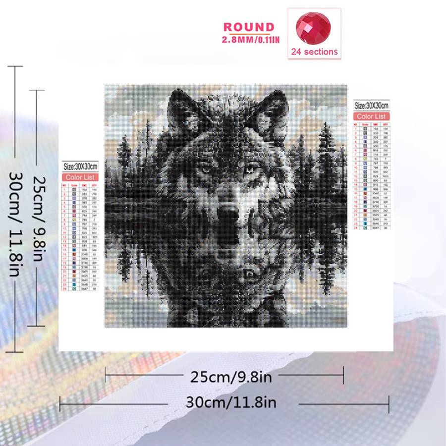 EverShine Diamant-Mosaik Wolf, Bastelset, Schwarz Weiß - Bild 2