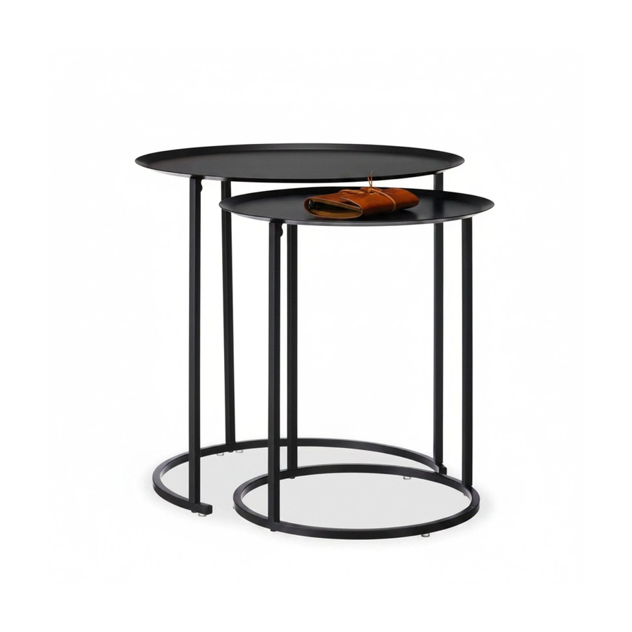 Relaxdays Beistelltisch 2er Set aus Stahl in Anthrazit matt, ineinander schiebbar mit erhöhtem Rand, rund, B/T/H: 50 x 50 x 50 cm und 45 x 42 x 45 cm - Bild 2