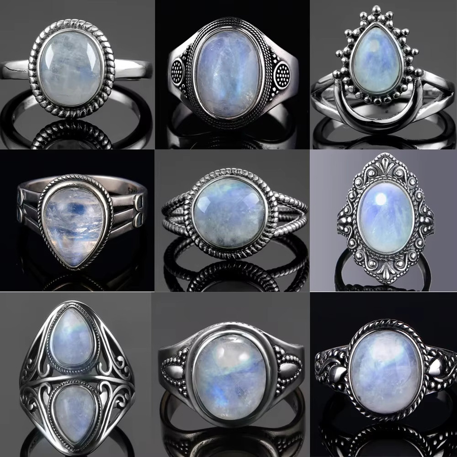QIBAOKU Ring, Mondstein, Silber, Damen, Vintage - Bild 1