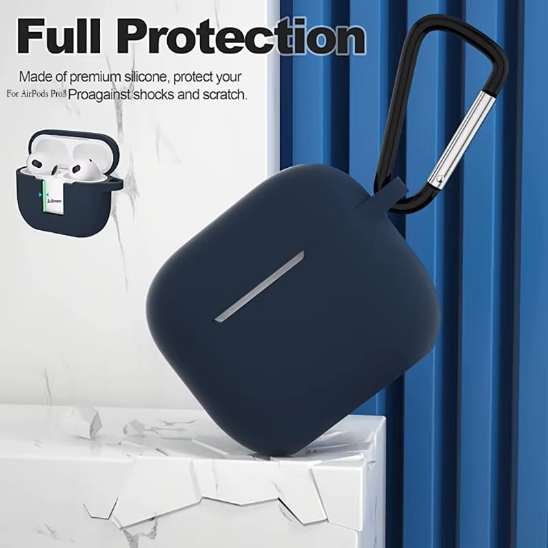 Silikon Schutzhülle für Apple AirPods Pro 3 Generation 2025 in Blau mit Haken - Bild 2