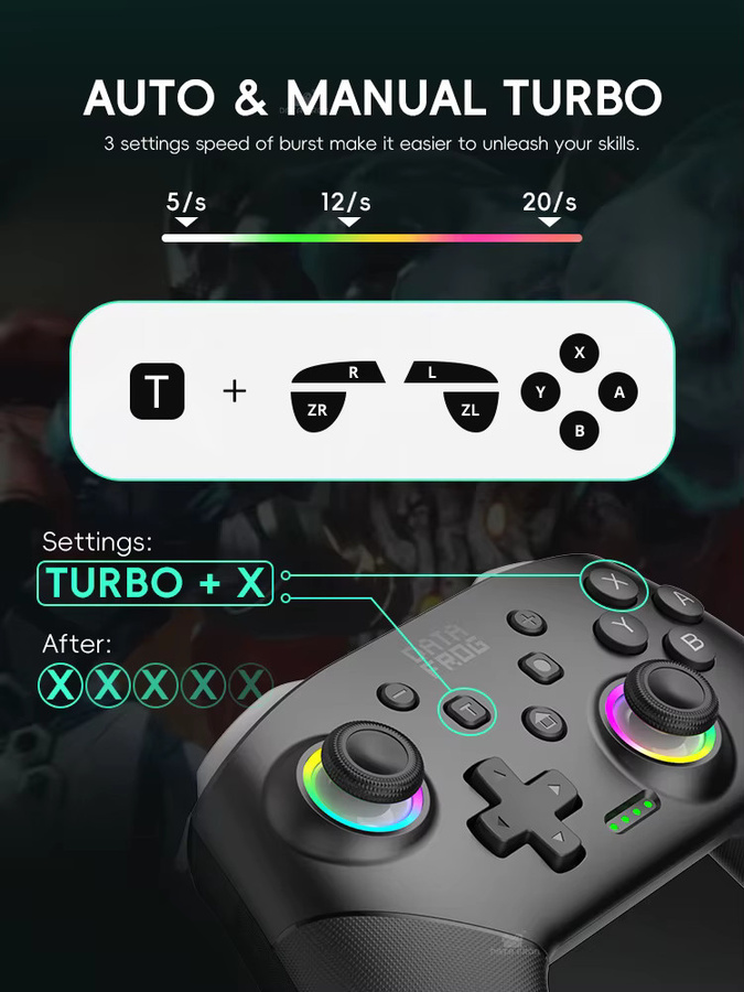 DATA FROG S80 Wireless Pro Controller für Nintendo Switch OLED, Switch Lite und PC in Schwarz mit Gyro-Sensor und Dual Vibration - Bild 4