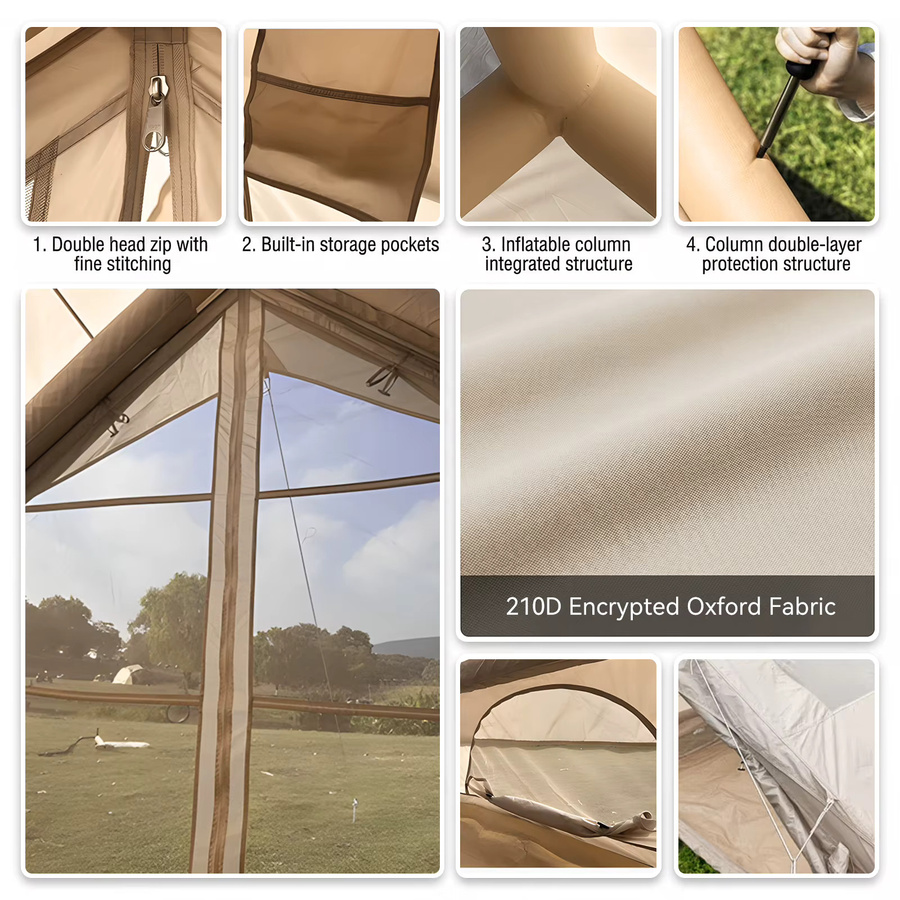Podofo Aufblasbares Campingzelt mit Einzeltür in Beige, 6,3 m² wasserdichtes Luftzelt aus 210D Oxford-Gewebe - Bild 7