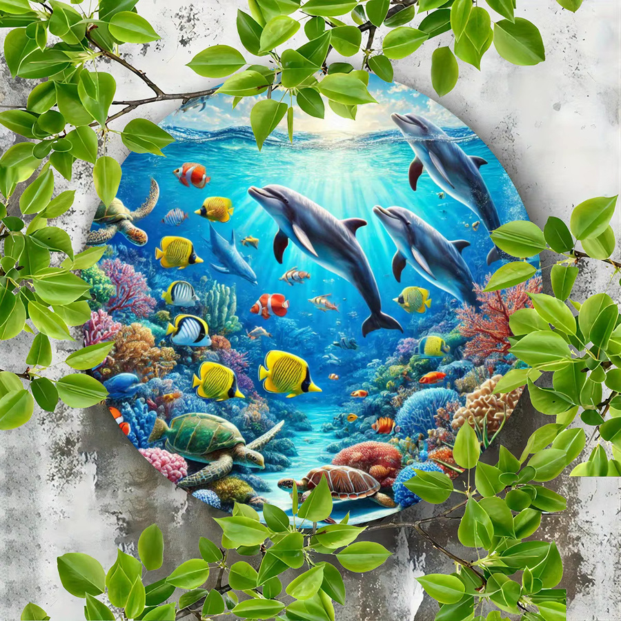 Rundes Metallschild Ocean Life Schwimmmuster von Potdemiel, Wandkunst in Mehrfarbig, Durchmesser: 20,32 cm - Bild 2