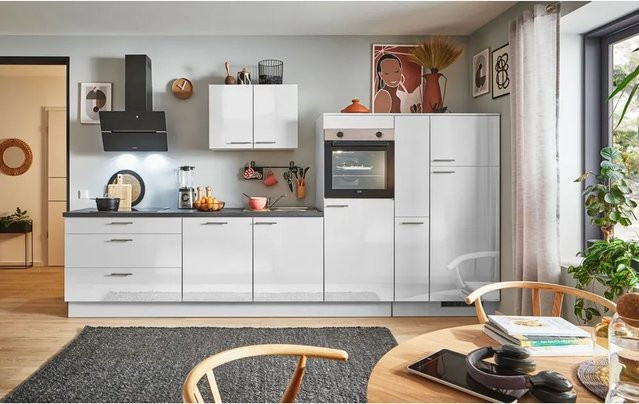 pino Küchenzeile Lichtgrau Hochglanz mit 1 Geräteschrank und 1 Apothekerschrank, Breite: 360 cm, Höhe: 174 cm, Tiefe: 60 cm - Bild 1