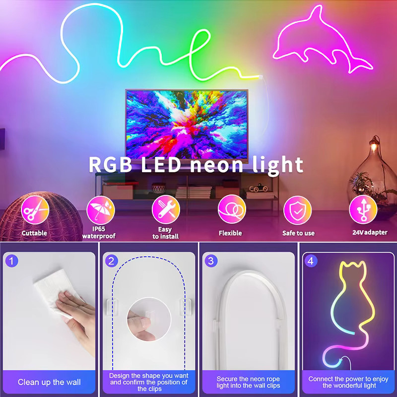 Adiodo RGB LED Neon-Lichtschlauch Multicolor mit App- und Fernbedienung, Wasserdicht und Flexibel für Innen- und Außenbereich - Bild 3