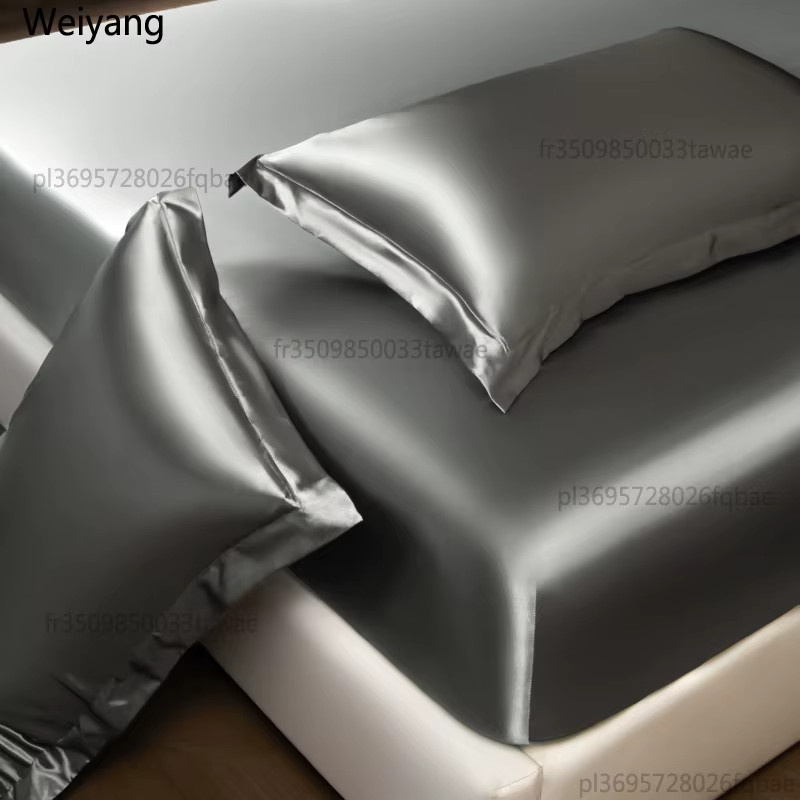 NUOYING Satin-Spannbettlaken aus Rayon in Grau, B/T: 120 x 200 cm - Bild 5
