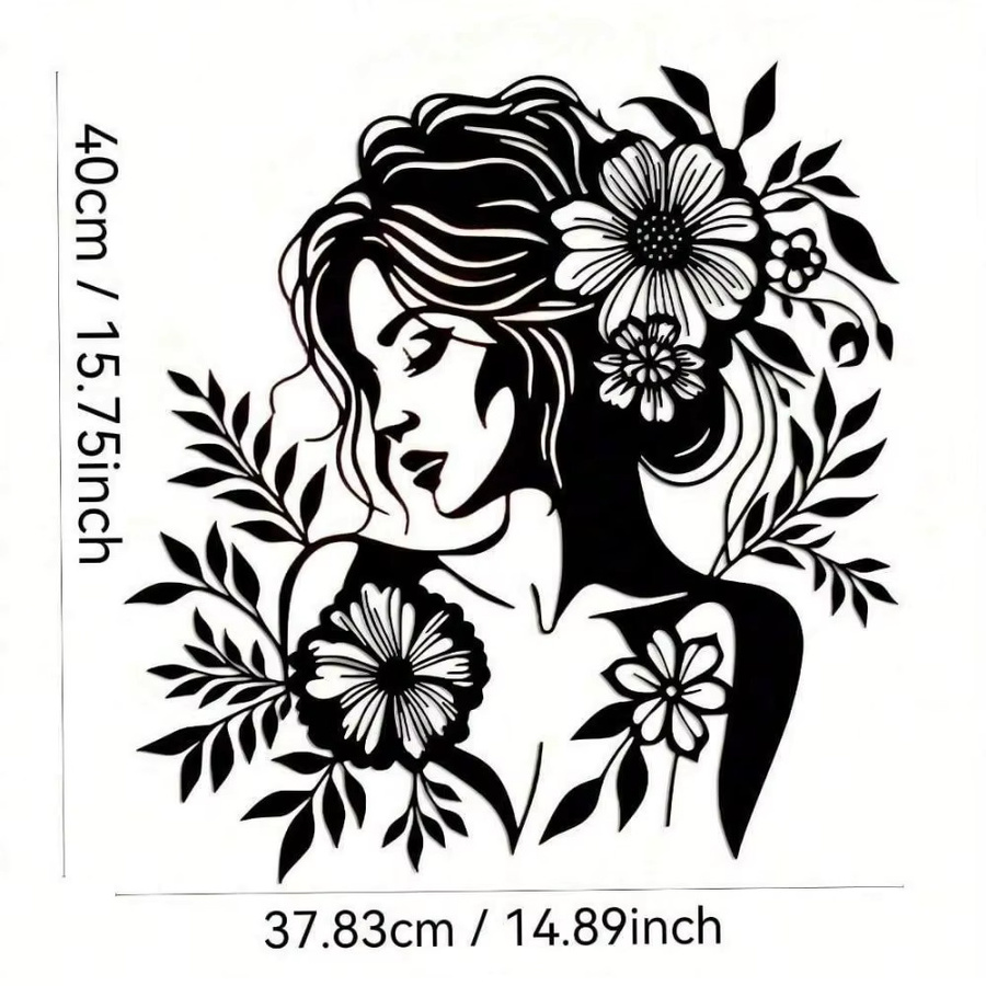 Moderne Wanddekoration CIFBUY Frauenskulptur mit Blumenmotiv aus schwarzem Metall - Bild 3