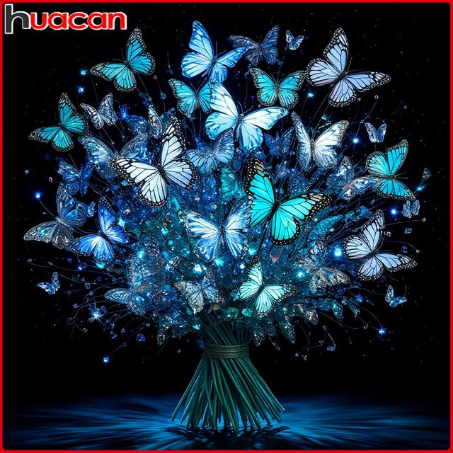 Huacan Diamantstickerei Set Schmetterling Rundes Diamantgemälde zur Heimdekoration B/D/H: 20 x 20 x 20 cm - Bild 1