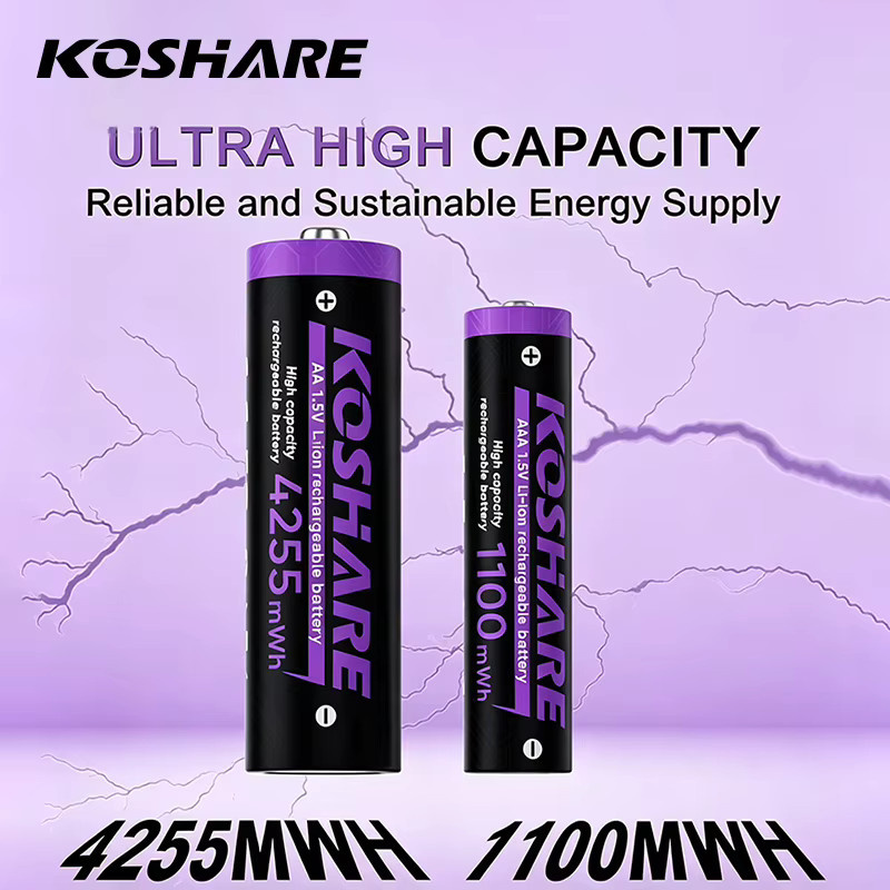 KOSHARE AA und AAA wiederaufladbare Li-Ionen-Batterien 1,5V mit geringer Selbstentladung für elektrische Spielzeuge, medizinische Geräte und Kameras in Lila - Bild 2