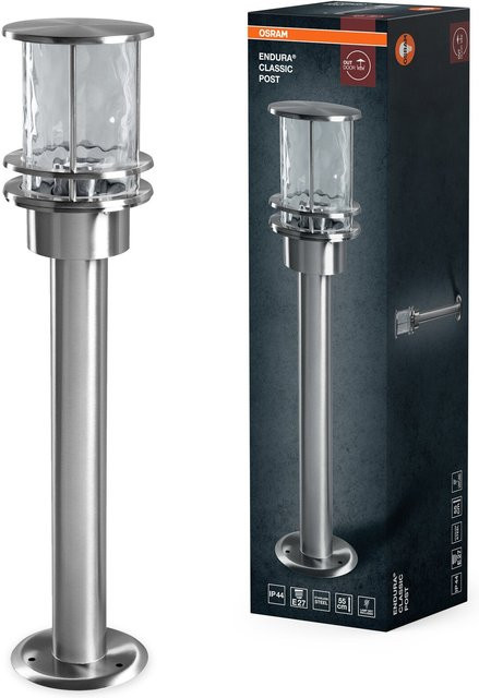 Osram Endura Classic Post Außenwandleuchte aus Edelstahl und Glas in Silber, Höhe: 55 cm, E27, IP44 - Bild 2