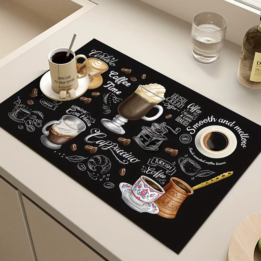 VIKAMA Vintage Kaffeemaschinenmatte in Schwarz, saugfähig und rutschfest als Untersetzer für die Küchenarbeitsplatte, B/T: 30 x 30 cm - Bild 4