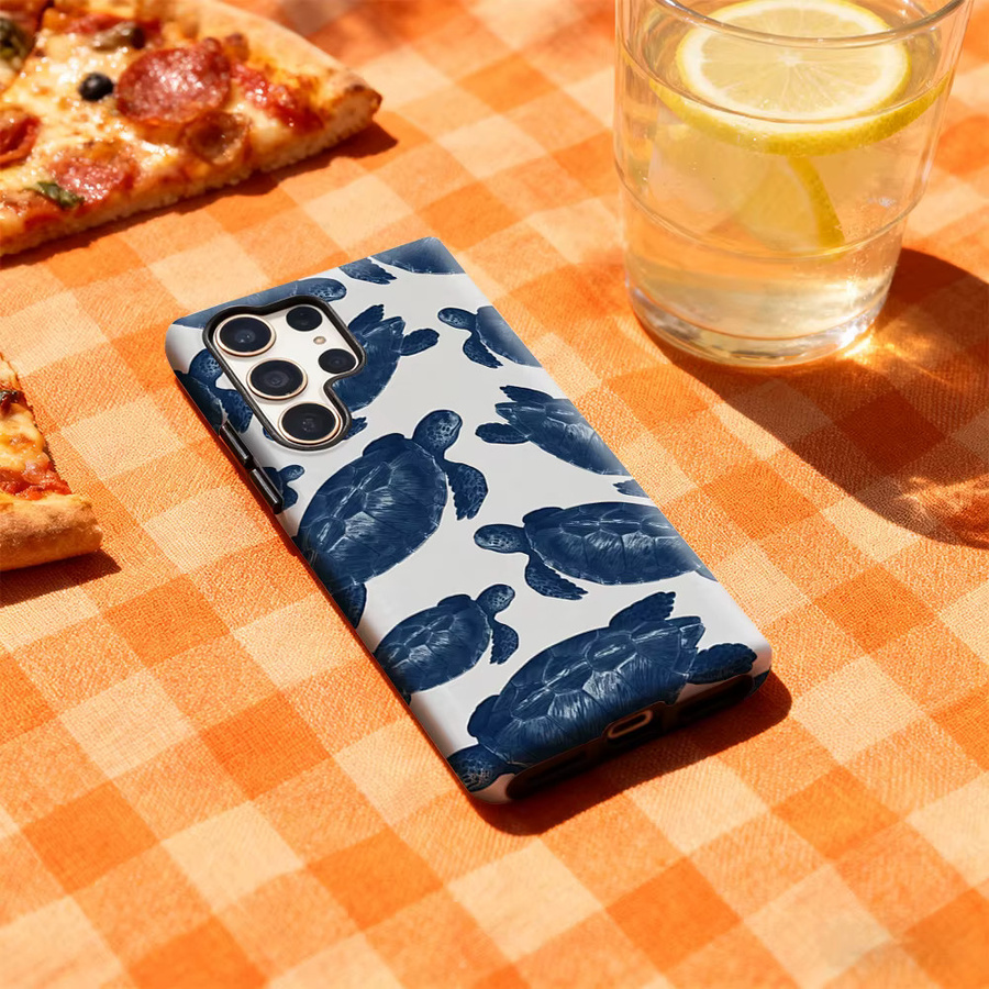 Marineblaue Schildkröten-Handyhülle mit glänzender doppellagiger Rückseite für Samsung Galaxy S25 Ultra, S24 und S23 Ultra Plus - Bild 3