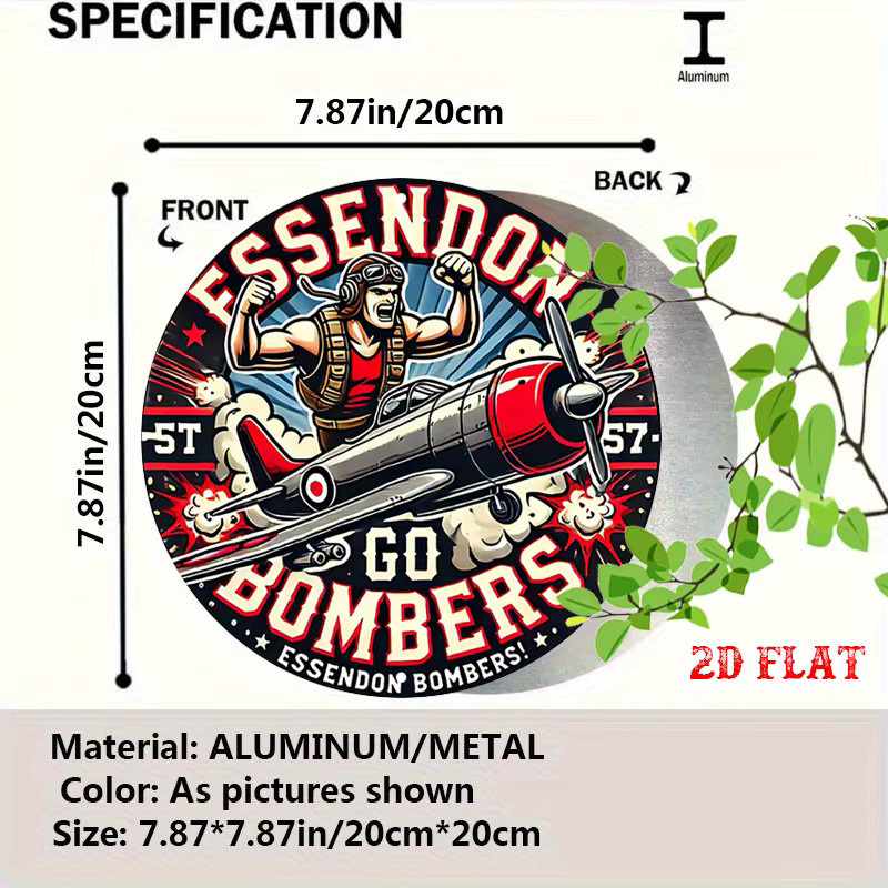 Potdemiel Essendon Bombers Vintage Aviation Rundes Metallschild aus Aluminium, Mehrfarbig, Durchmesser: 20 cm - Bild 2
