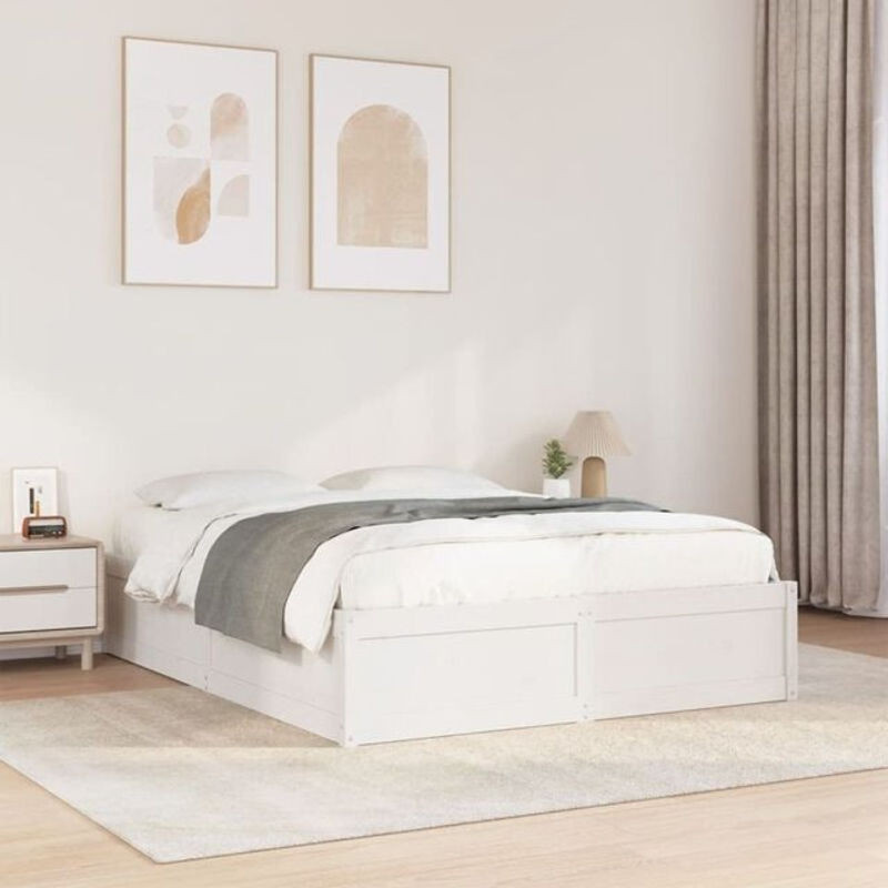 Massivholzbett vidaxl aus Kiefer in Weiß, Modernes und Minimalistisches Bett ohne Matratze, B/T/H: 150 x 200 cm - Bild 1