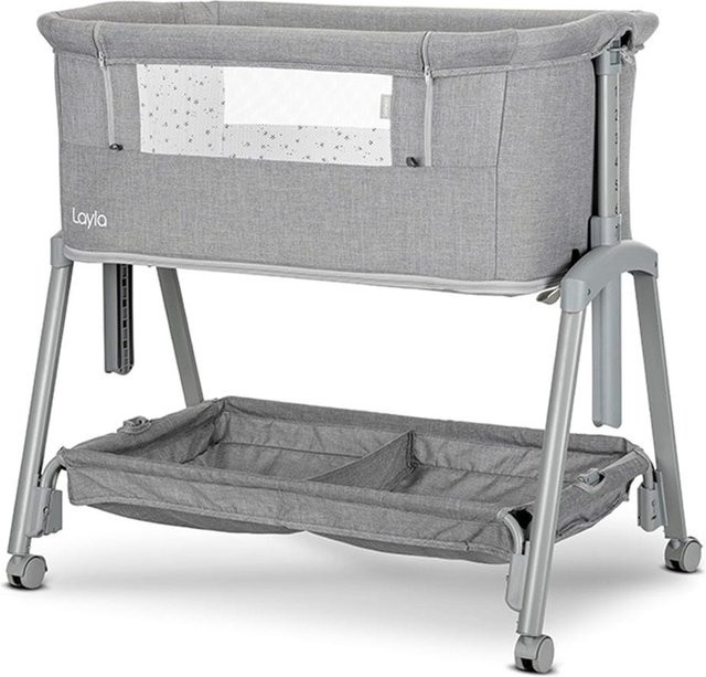 Lorelli Beistellbett Layla 2 in 1 mit Moskitonetz, Matratze und Korb, grau, faltbar mit Rädern - Bild 1