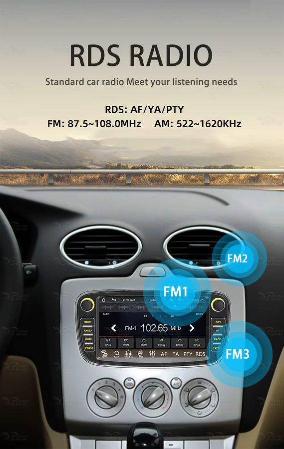 BQCC 7 Zoll 2Din Autoradio mit Bluetooth, Wireless CarPlay und Android Auto für Ford Focus S-Max Mondeo 9 Galaxy C-Max in Schwarz - Bild 3