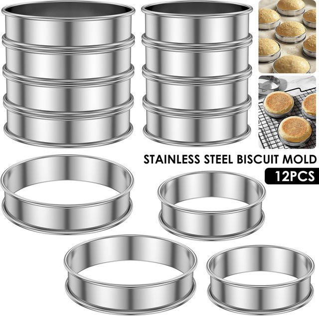 Willstar 12er Set Englische Muffinringe aus Edelstahl in Silber, Antihaftbeschichtete Crumpet-Ringe, Durchmesser: 8,0 cm, Höhe: 2,5 cm - Bild 1