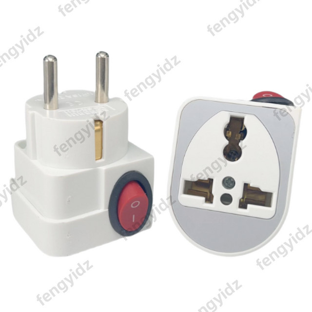 fengyi Schuko geerdeter Stecker mit Schalter in Weiß, elektrischer Reisestecker-Konverter für AC100–250 V, 10 A/16 A mit Ein-/Ausschalter - Bild 1