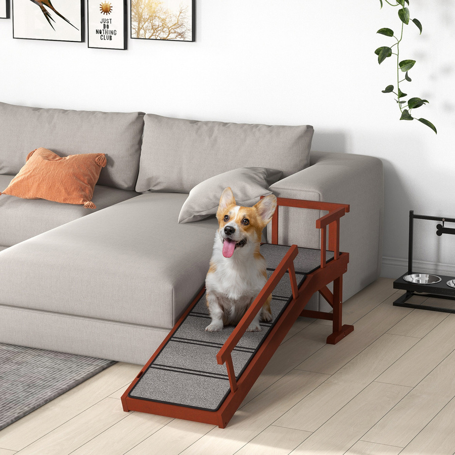 PawHut Hunderampe als rutschfeste Einstiegshilfe für Haustiere bis 30 kg mit abnehmbaren Geländern, Grau, B/T/H: 125 x 40 x 56 cm - Bild 2