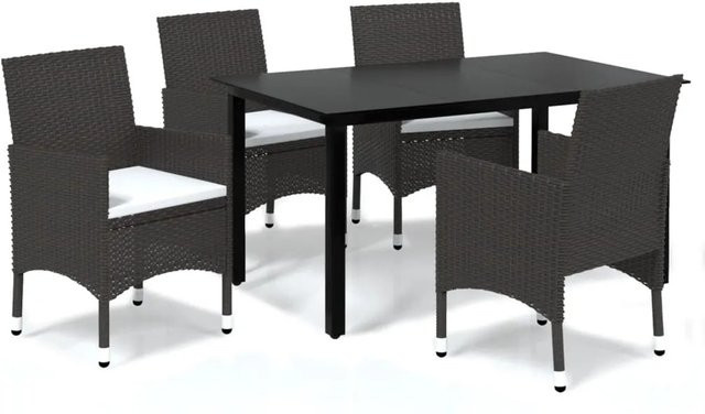 vidaXL 5-tlg Garten-Essgruppe aus Poly Rattan mit Glasplatte und Kissen in Braun und Schwarz, Modell 6 - Bild 1