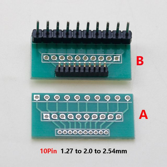 10-Pin PCB-Adapterplatine zur Umwandlung von Rastermaßen 1,27mm, 2,0mm und 2,54mm in Grün - Bild 1