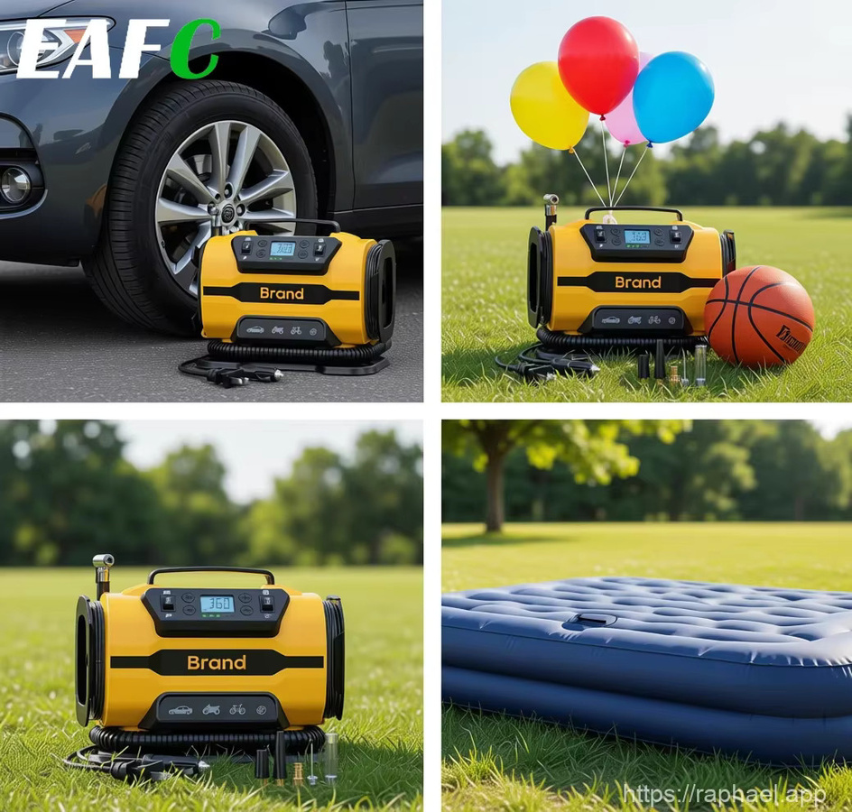 EAFC Tragbarer Luftkompressor Dual Power AC/DC Reifenfüllpumpe mit Digitalanzeige in Gelb, 150 PSI, 35 l/min - Bild 2