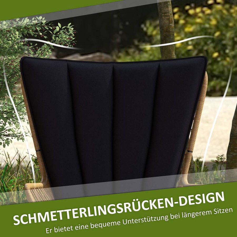 Outsunny Bistro-Set aus Polyrattan in Schwarz mit Hartglasplatte für Garten, Balkon und Terrasse, B/H/L: 68 x 95 x 78 cm - Bild 3